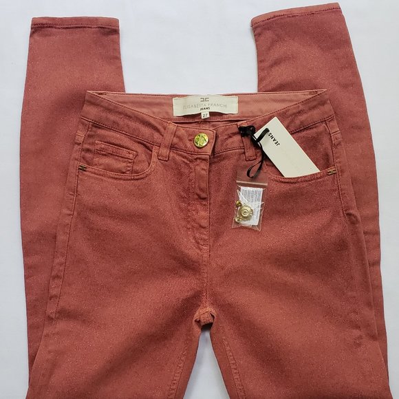 ELISABETTA FRANCHI JEANS Rose Pink Denim Jeans Size 27 Italian Brand New - Picture 1 of 15